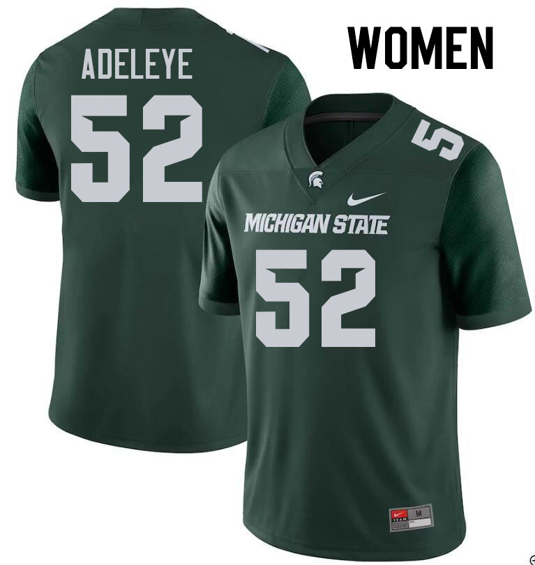 Women #52 Tunmise Adeleye Michigan State Spartans College Football Jerseys Stitched-Green